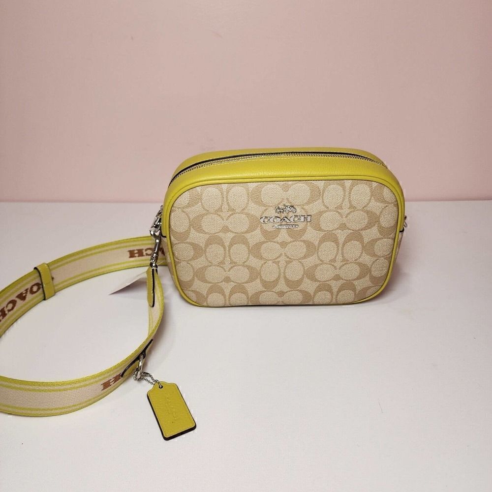 Coach CJ582 Signature Jamie Camera Bag Crossbody Handbag Light Khaki Key Lime